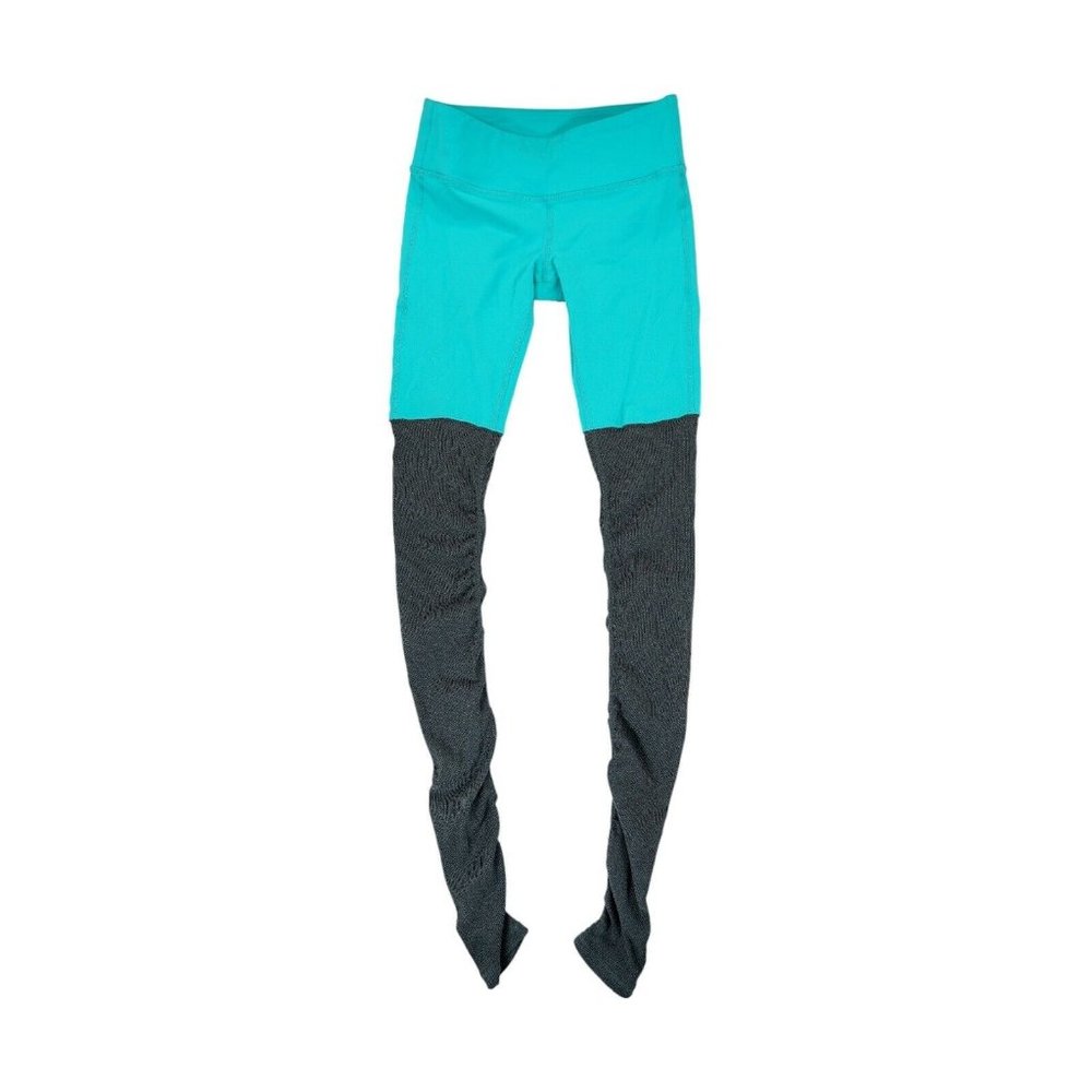 ALO Yoga Women Legging Sz XS Goddess‎ Ribbed Ruched Teal Gray
